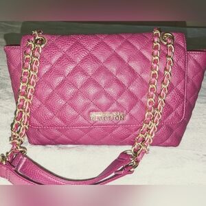 Kenneth Cole Reaction Crossbody Bag, Berry Purple Pink, Vegan Leather, Chain